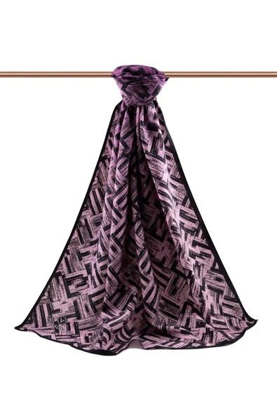 LÜKS MEDİNE İPEĞİ DEGRADELİ ÇİZGİ DESENLİ MOR RENKLİ 75X195 KIRIŞMAZ ŞAL MOSS KREP DİKİŞ TİPİ İTALYAN DİKİŞLİ - Resim 2