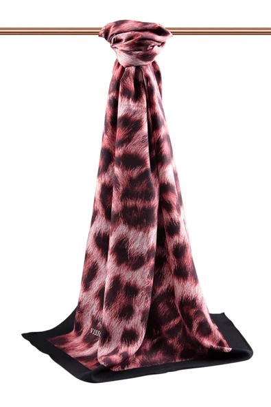 LÜKS MEDİNE İPEĞİ LEOPAR DESENLİ BORDO - SİYAH RENKLİ 75X195 KIRIŞMAZ ŞAL MOSS KREP DİKİŞ TİPİ İTALYAN DİKİŞLİ - Resim 2