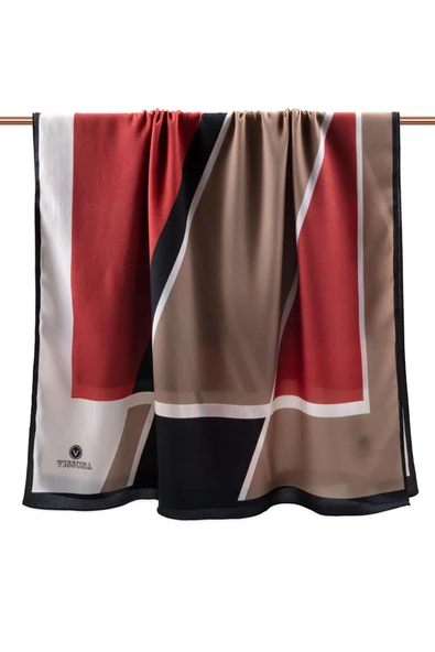 LÜKS MEDİNE İPEĞİ GEOMETRIK DESENLİ BORDO RENKLİ 75X195 KIRIŞMAZ ŞAL MOSS KREP DİKİŞ TİPİ İTALYAN DİKİŞLİ - Resim 2