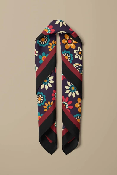 B53 Kadın Mor Skull  Desenli 50x50 Bandana HYL DG0702-22 - Resim 3