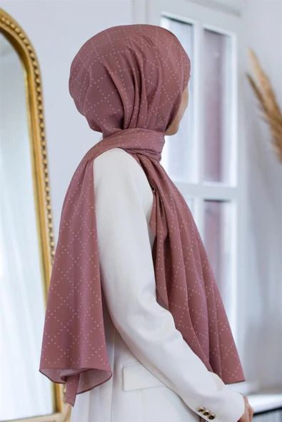 LÜKS MEDİNE İPEĞİ V DESENLİ GÜL KURUSU RENKLİ 75X195 KIRIŞMAZ ŞAL MOSS KREP DİKİŞ TİPİ İTALYAN DİKİŞLİ ürün görseli 1