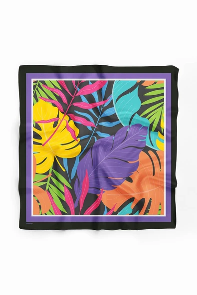 C78 Kadın Mavi Yaprak Desenli 50x50 Bandana HYL DG01692-22 - Resim 2