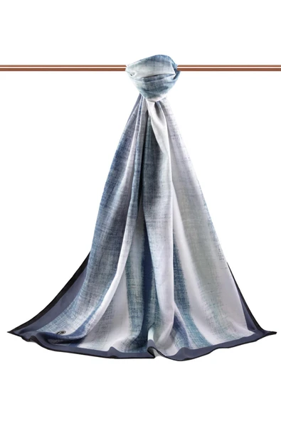 LÜKS MEDİNE İPEĞİ BATİK DESENLİ İNDİGO RENKLİ 75X195 KIRIŞMAZ ŞAL MOSS KREP DİKİŞ TİPİ İTALYAN DİKİŞLİ - Resim 2