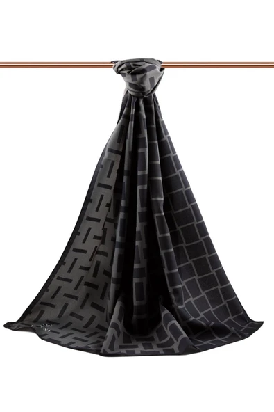 LÜKS MEDİNE İPEĞİ KARELİ DESENLİ FÜME RENKLİ 75X195 KIRIŞMAZ ŞAL MOSS KREP DİKİŞ TİPİ İTALYAN DİKİŞLİ - Resim 2