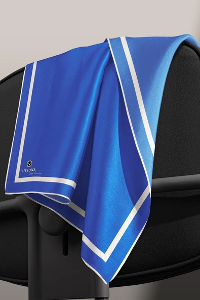 100% Twill İpek Düz Renk Bordür Desenli Saks - Krem Renkli Daha Tok Exclusive Serisi 90x90 Dikim Şekli : El Dikişi Eşarp - Resim 5