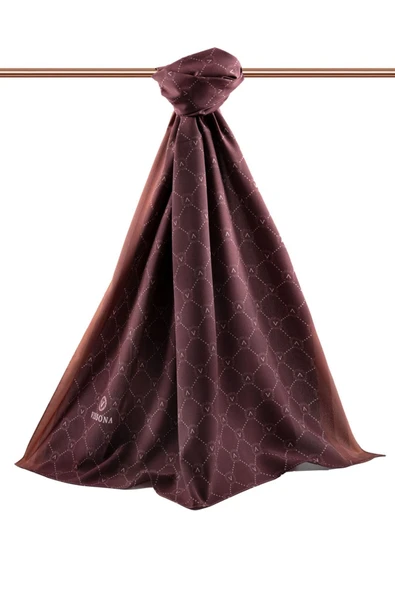 LÜKS MEDİNE İPEĞİ MONOGRAM DESENLİ BAKIR RENKLİ 75X195 KIRIŞMAZ ŞAL MOSS KREP DİKİŞ TİPİ İTALYAN DİKİŞLİ - Resim 2