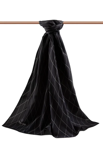 LÜKS MEDİNE İPEĞİ GEOMETRİK DESENLİ GRİ RENKLİ 75X195 KIRIŞMAZ ŞAL MOSS KREP DİKİŞ TİPİ İTALYAN DİKİŞLİ - Resim 2