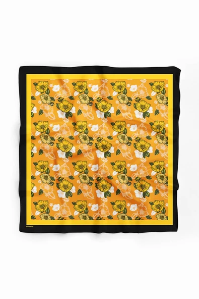 C98 Kadın Kavuniçi Sarı Sevda Desenli 50x50 Bandana HYL DG0993-22 - Resim 2
