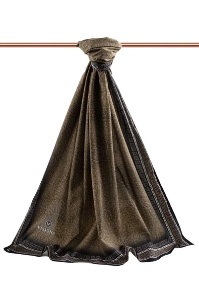 LÜKS MEDİNE İPEĞİ  DESENLİ VİZON  RENKLİ 75X195 KIRIŞMAZ ŞAL MOSS KREP DİKİŞ TİPİ İTALYAN DİKİŞLİ - Resim 2