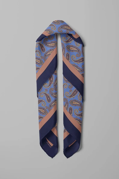 A22 Kadın Mavi Şal  Desenli 50x50 Bandana HYL DG0578-22 - Resim 4