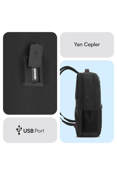 MCC-807 18'' Business X Notebook Sırt Çantası Siyah - Resim 6