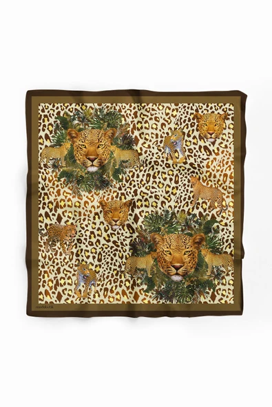 D58 Kadın Kaplan Desenli 50x50 Bandana HYL DG01288-22 - Resim 2