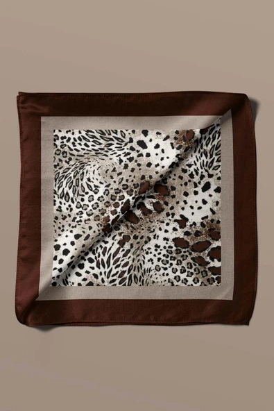 Kadın Kahverengi Koyu Kestane Leopar Desenli 50x50 Bandana - DG0938 - Resim 5