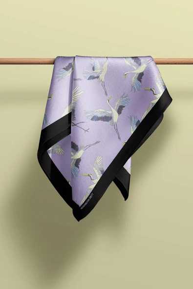 B9  Kadın Lila Stork Desenli 50x50 Bandana HYL DG0877-22 - Resim 6