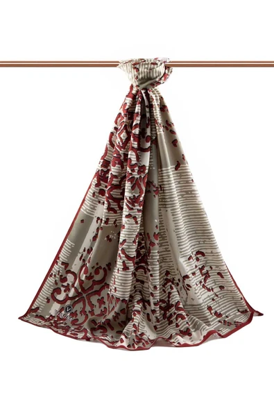 LÜKS MEDİNE İPEĞİ ESKİTME DESENLİ BORDO RENKLİ 75X195 KIRIŞMAZ ŞAL MOSS KREP DİKİŞ TİPİ İTALYAN DİKİŞLİ - Resim 2