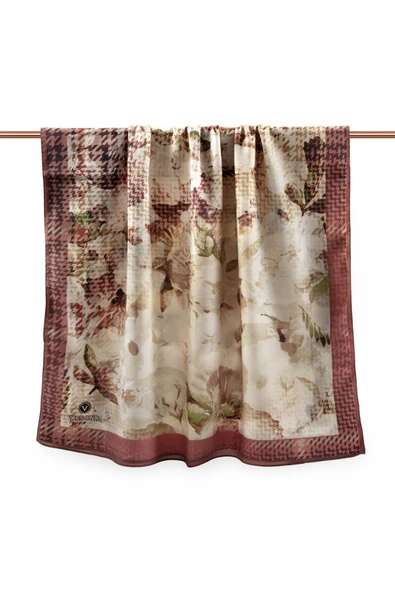 LÜKS MEDİNE İPEĞİ EKOSELİ SONBAHAR DESENLİ PUDRA RENKLİ 75X195 KIRIŞMAZ ŞAL MOSS KREP DİKİŞ TİPİ İTALYAN DİKİŞLİ - Resim 2