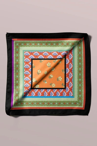 A61 Kadın Turkuaz Mavi Çiçekli Desenli 50x50 Bandana HYL DG01269-22 - Resim 3