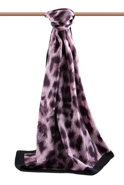 LÜKS MEDİNE İPEĞİ LEOPAR DESENLİ GÜL KURUSU - SİYAH RENKLİ 75X195 KIRIŞMAZ ŞAL MOSS KREP DİKİŞ TİPİ İTALYAN DİKİŞLİ - Resim 2