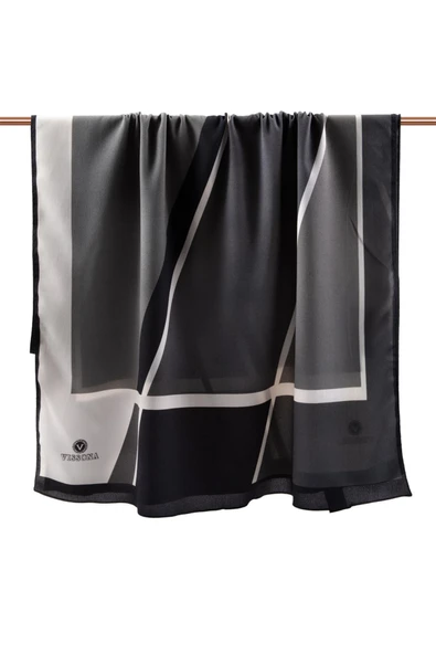 LÜKS MEDİNE İPEĞİ GEOMETRIK DESENLİ FÜME RENKLİ 75X195 KIRIŞMAZ ŞAL MOSS KREP DİKİŞ TİPİ İTALYAN DİKİŞLİ - Resim 2