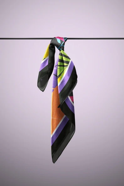 C78 Kadın Mavi Yaprak Desenli 50x50 Bandana HYL DG01692-22 - Resim 4