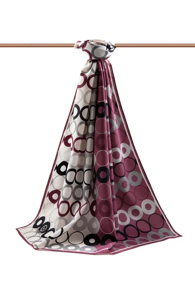 LÜKS MEDİNE İPEĞİ GEOMETRİK DESENLİ GÜL KURUSU RENKLİ 75X195 KIRIŞMAZ ŞAL MOSS KREP DİKİŞ TİPİ İTALYAN DİKİŞLİ - Resim 2