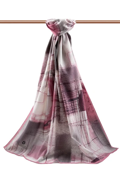 LÜKS MEDİNE İPEĞİ GEOMETRİK DESENLİ PUDRA RENKLİ 75X195 KIRIŞMAZ ŞAL MOSS KREP DİKİŞ TİPİ İTALYAN DİKİŞLİ - Resim 2