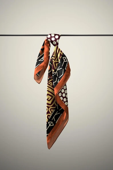 E96 Kadın Etnik Desenli Bandana 50x50 DG0253-22 - Resim 4