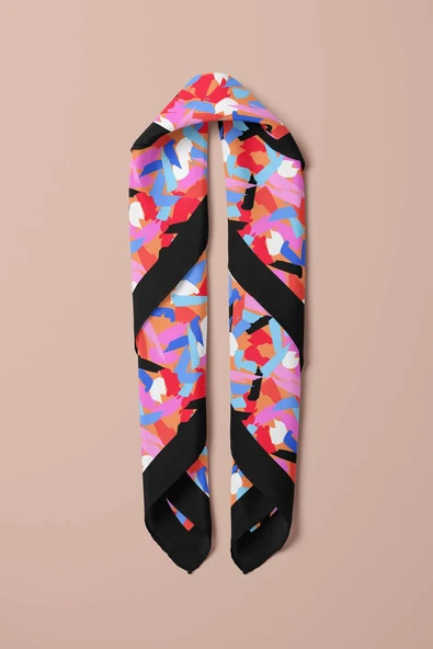 B39 Kadın Çok Renkli Fırça Efekli Desenli 50x50 Bandana HYL DG0758-22 - Resim 3