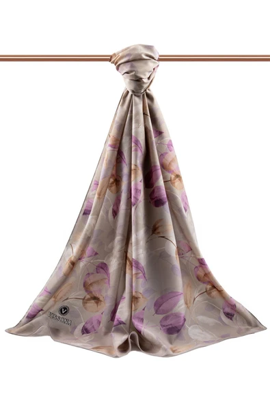 LÜKS MEDİNE İPEĞİ SONBAHAR DESENLİ SOMON RENKLİ 75X195 KIRIŞMAZ ŞAL MOSS KREP DİKİŞ TİPİ İTALYAN DİKİŞLİ - Resim 2