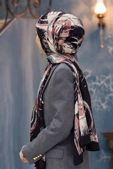 LÜKS MEDİNE İPEĞİ DEGRADELİ ÇİZGİ DESENLİ PUDRA RENKLİ 75X195 KIRIŞMAZ ŞAL MOSS KREP DİKİŞ TİPİ İTALYAN DİKİŞLİ ürün görseli