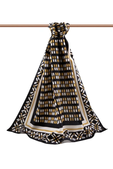 LÜKS MEDİNE İPEĞİ KARE DESENLİ HARDAL RENKLİ 75X195 KIRIŞMAZ ŞAL MOSS KREP DİKİŞ TİPİ İTALYAN DİKİŞLİ ürün görseli