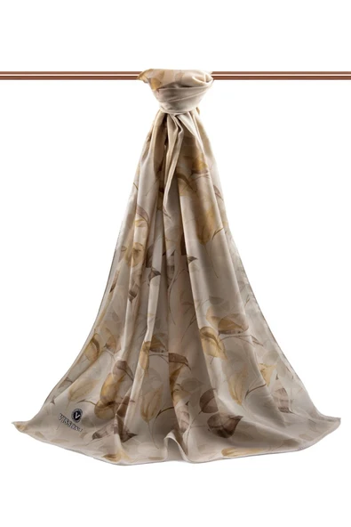 LÜKS MEDİNE İPEĞİ SONBAHAR DESENLİ GOLD RENKLİ 75X195 KIRIŞMAZ ŞAL MOSS KREP DİKİŞ TİPİ İTALYAN DİKİŞLİ - Resim 2