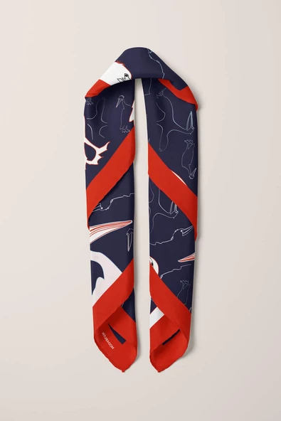 D45 Kadın Kuş Desenli Bandana 50x50 Beyaz Mavi DG0280-22 - Resim 5