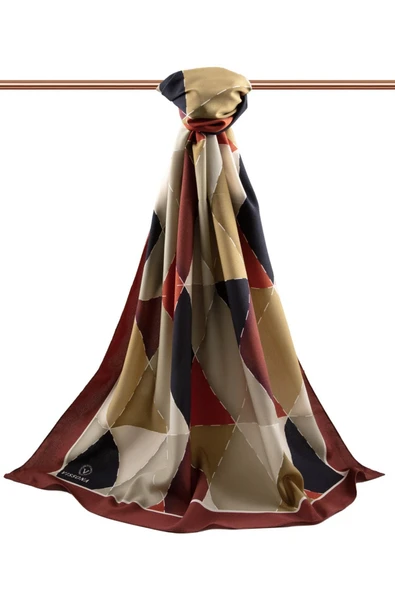 LÜKS MEDİNE ÜÇGEN YAMA DESENLİ BORDO RENKLİ 75X195 KIRIŞMAZ ŞAL MOSS KREP DİKİŞ TİPİ İTALYAN DİKİŞLİ - Resim 2