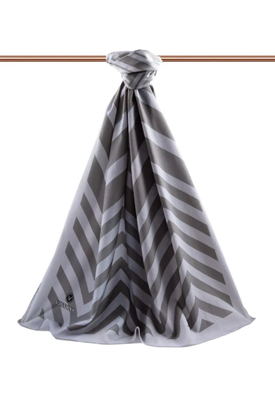 LÜKS MEDİNE İPEĞİ ZİGZAG DESENLİ GRİ RENKLİ 75X195 KIRIŞMAZ ŞAL MOSS KREP DİKİŞ TİPİ İTALYAN DİKİŞLİ - Resim 2