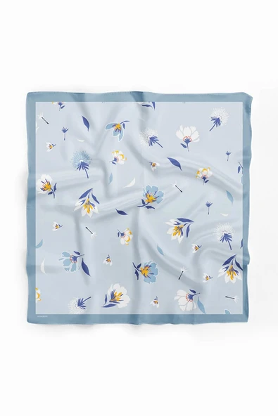 Kadın Çiçek Desenli Bandana 50x50 Açık Mavi DG0157-22 Snz - Resim 2