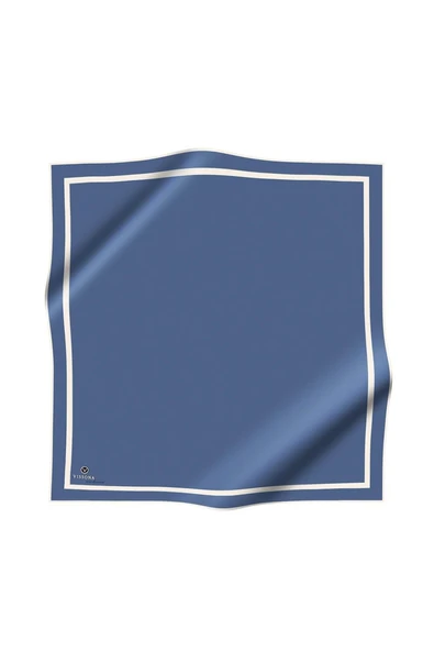100% Twill İpek Düz Renk Bordür Desenli İndigo - Krem Renkli Daha Tok Exclusive Serisi 90x90 Dikim Şekli : El Dikişi Eşarp - Resim 2