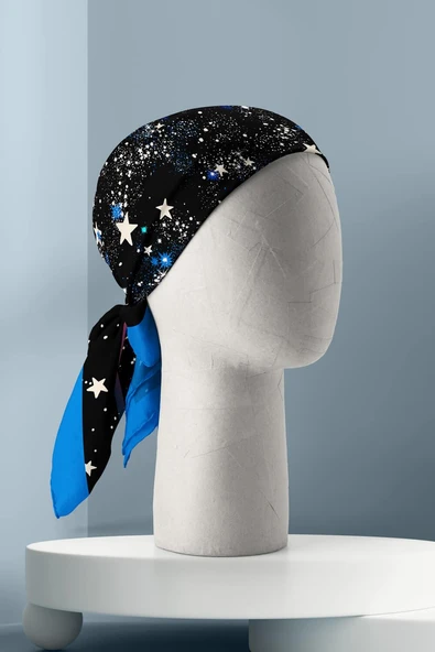 F29 Kadın Mavi Siyah Yıldız Desenli 50x50 Bandana HYL DG01262-22 - Resim 3