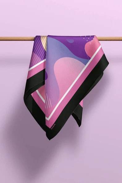 C77 Kadın Mavi Soyut Desenli 50x50 Bandana DG01681-22 - Resim 6