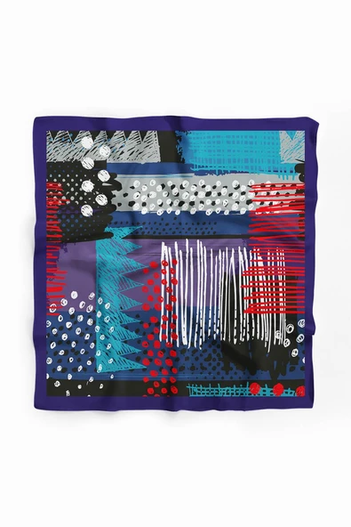 Y18 Kadın Egzotik Desenli Bandana 50x50 Mavi DG0402-22 - Resim 2