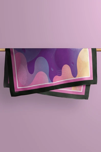 C77 Kadın Mavi Soyut Desenli 50x50 Bandana DG01681-22 - Resim 4