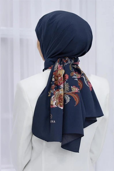 LÜKS MEDİNE İPEĞİ NAKIŞ ÇİÇEK DESENLİ LACİVERT RENKLİ 75X195 KIRIŞMAZ ŞAL MOSS KREP DİKİŞ TİPİ İTALYAN DİKİŞLİ ürün görseli