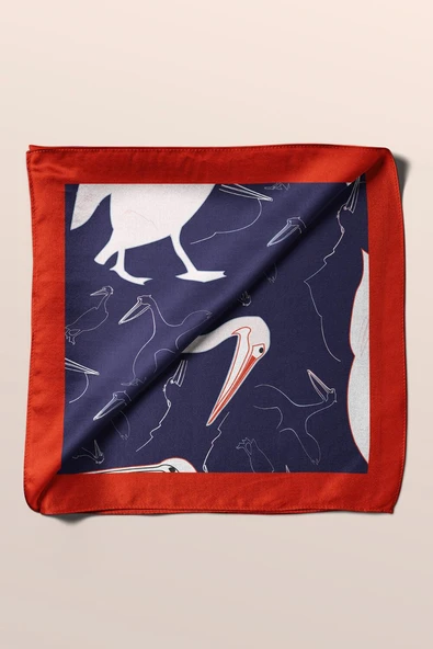 D45 Kadın Kuş Desenli Bandana 50x50 Beyaz Mavi DG0280-22 - Resim 6