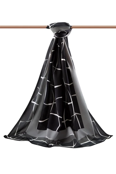 LÜKS MEDİNE İPEĞİ ÇİZGİLİ DESENLİ FÜME RENKLİ 75X195 KIRIŞMAZ ŞAL MOSS KREP DİKİŞ TİPİ İTALYAN DİKİŞLİ - Resim 2