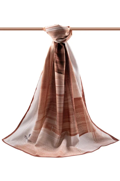 LÜKS MEDİNE İPEĞİ FIRÇA DESENLİ TABA RENKLİ 75X195 KIRIŞMAZ ŞAL MOSS KREP DİKİŞ TİPİ İTALYAN DİKİŞLİ - Resim 2