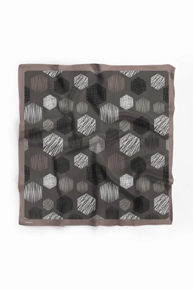 Y30 Kadın Petek Desenli Bandana 50x50 Siyah Beyaz DG0389-22 - Resim 2