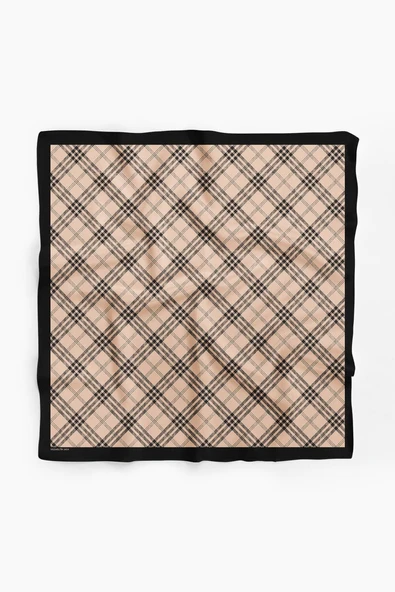 G36 Kadın Krem Kare Desenli 50x50 Bandana - Resim 2