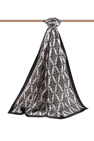 LÜKS MEDİNE İPEĞİ BAROK DESENLİ KREM RENKLİ KIRIŞMAZ ŞAL MOSS KREP DİKİŞ TİPİ İTALYAN DİKİŞLİ - Resim 2