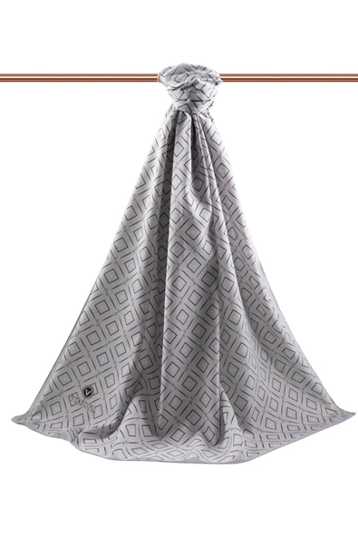 LÜKS MEDİNE İPEĞİ GEOMETRİK DESENLİ GÜMÜŞ RENKLİ 75X195 KIRIŞMAZ ŞAL MOSS KREP DİKİŞ TİPİ İTALYAN DİKİŞLİ - Resim 2