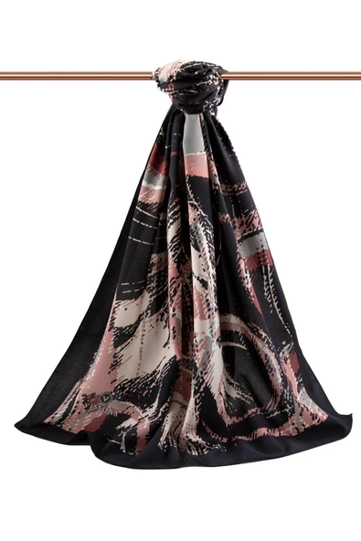 LÜKS MEDİNE İPEĞİ DEGRADELİ ÇİZGİ DESENLİ PUDRA RENKLİ 75X195 KIRIŞMAZ ŞAL MOSS KREP DİKİŞ TİPİ İTALYAN DİKİŞLİ - Resim 2